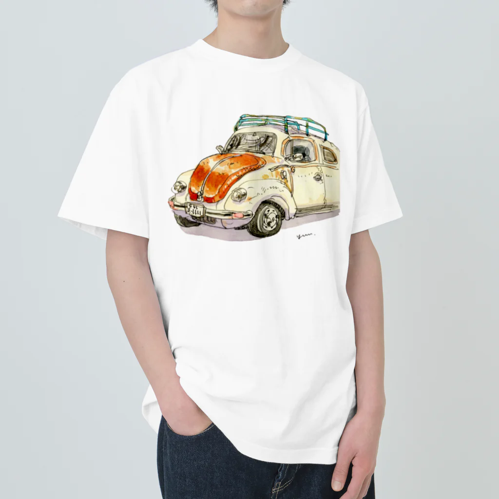 くりたまお絵かき制作所の水彩レトロカー。 Heavyweight T-Shirt