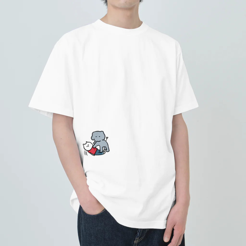 nyansakuのぞうとねこ ヘビーウェイトTシャツ