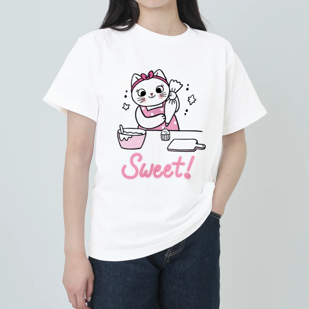 LoveAnimalの猫　お菓子づくり ヘビーウェイトTシャツ