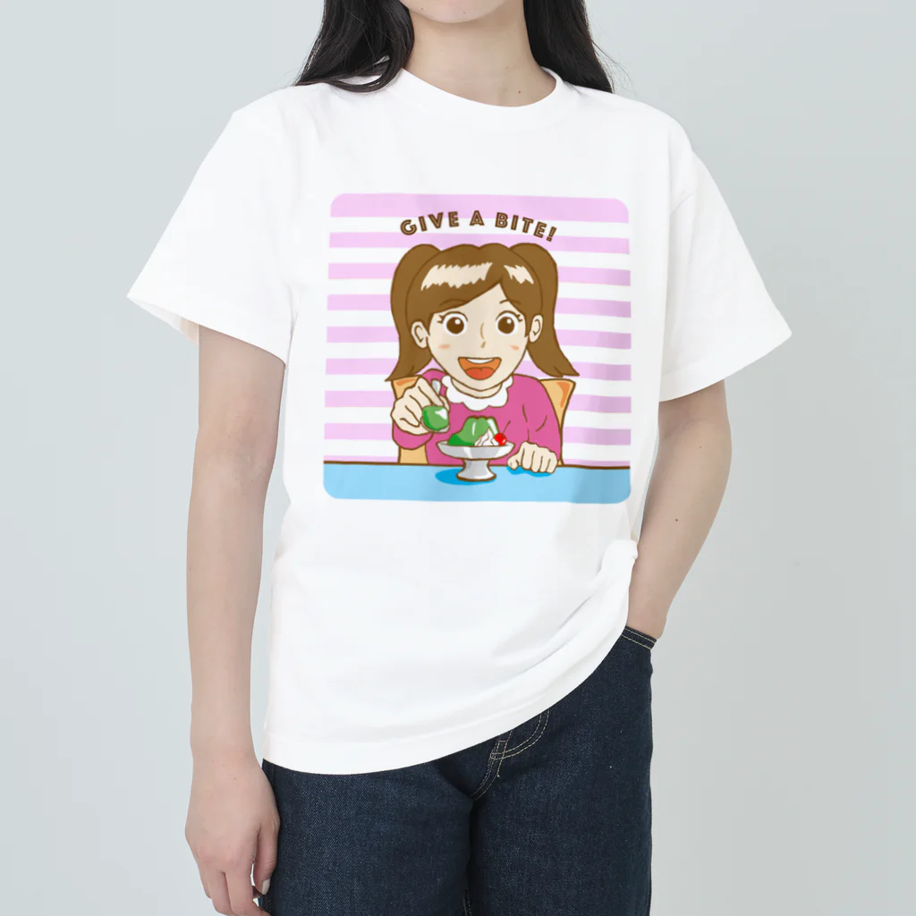 N's Creationのゼリーを食べる少女 ヘビーウェイトTシャツ