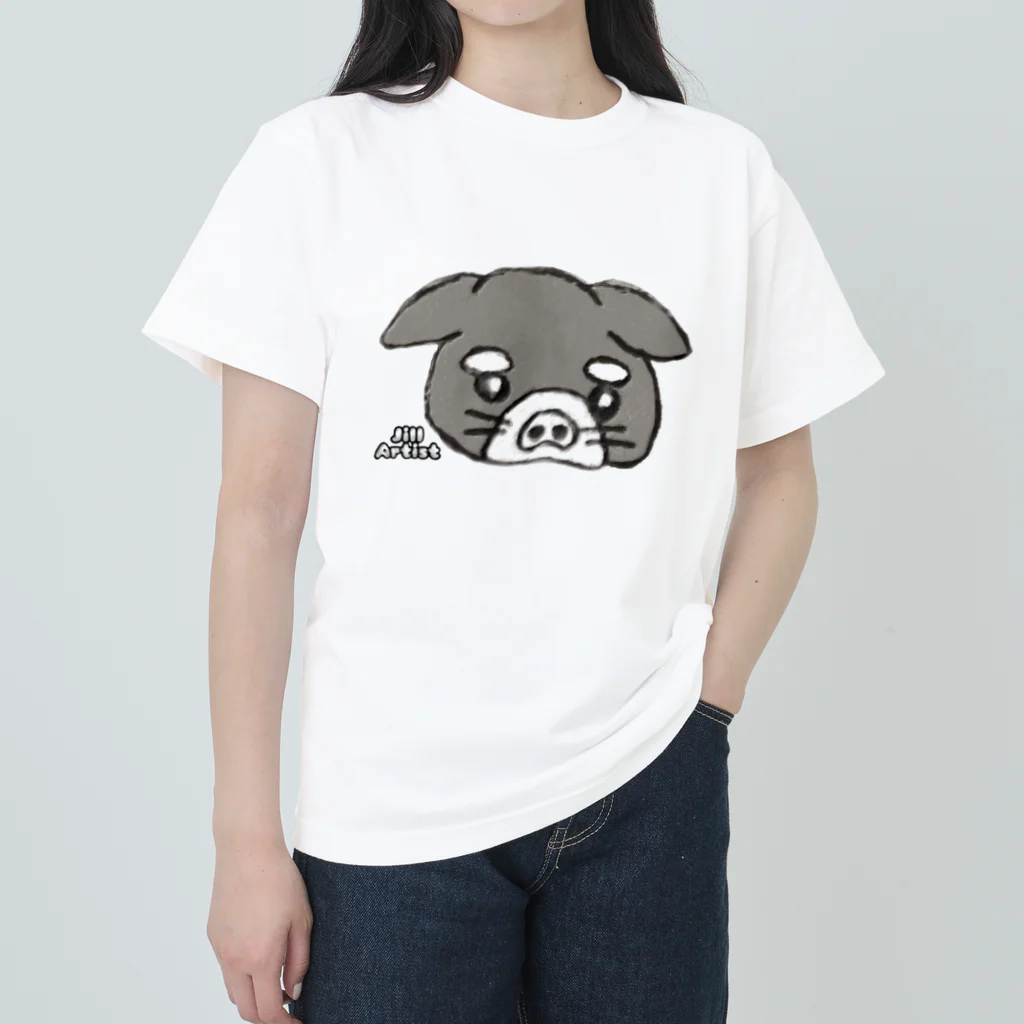 【ホラー専門店】ジルショップの犬＊イラスト＊鉛筆画＊絵＊ブサカワ ヘビーウェイトTシャツ