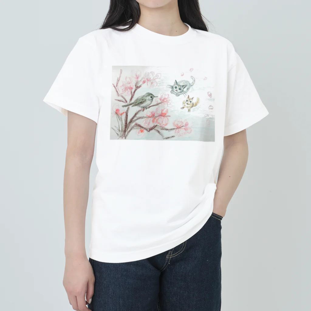 しまりす工房の梅に鶯にミーコにリンに（ミーコの世界探索） Heavyweight T-Shirt