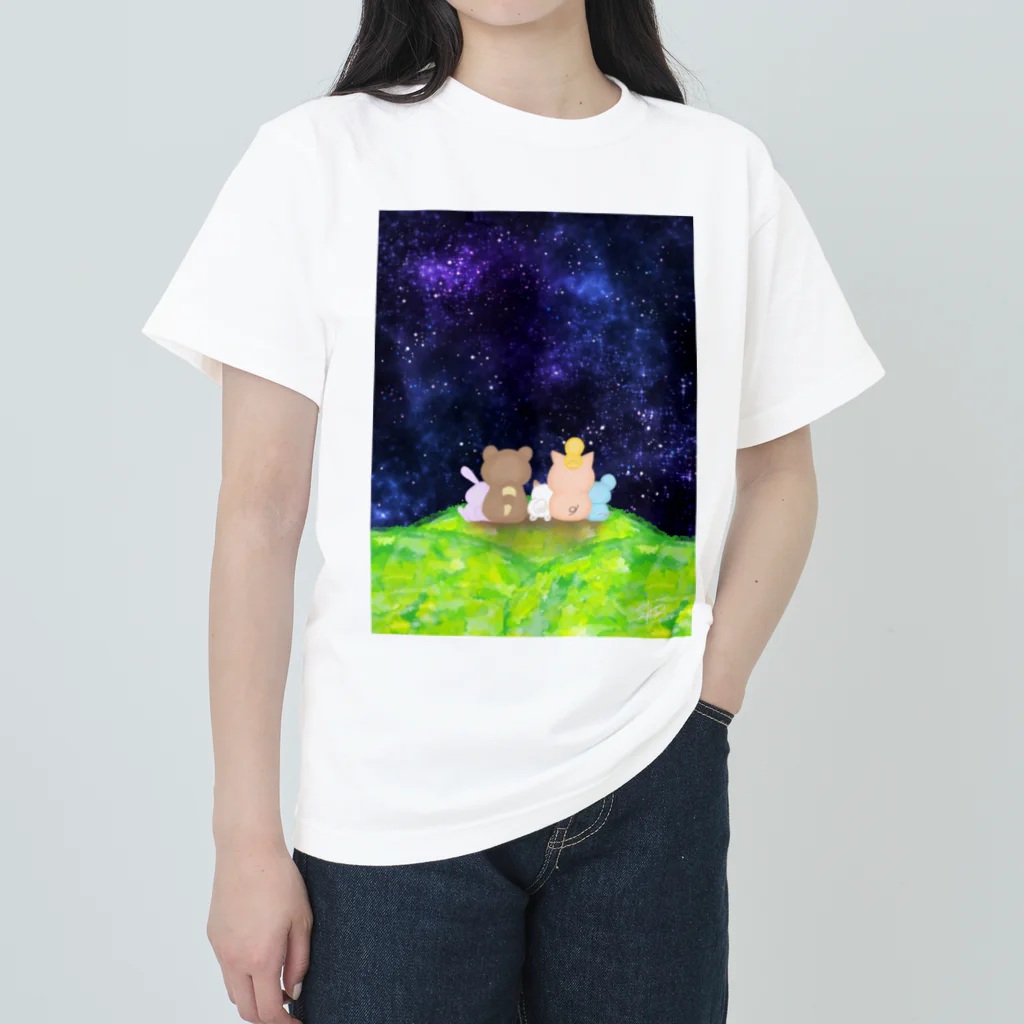 ぶーたんと仲間たちの星空とともに… Heavyweight T-Shirt