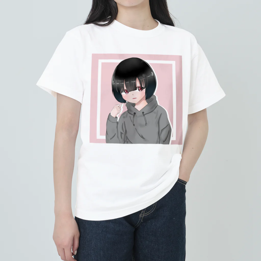 癒しの場所のパーカー姿の女の子 ヘビーウェイトTシャツ