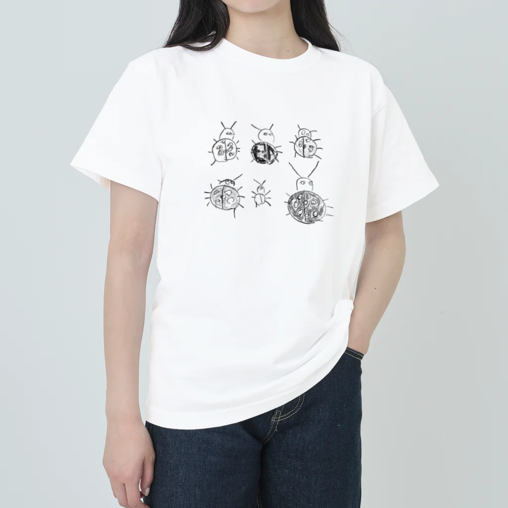 ねこ田ねこ子のこどもが描いたモノクロのてんとう虫の Heavyweight T-Shirt