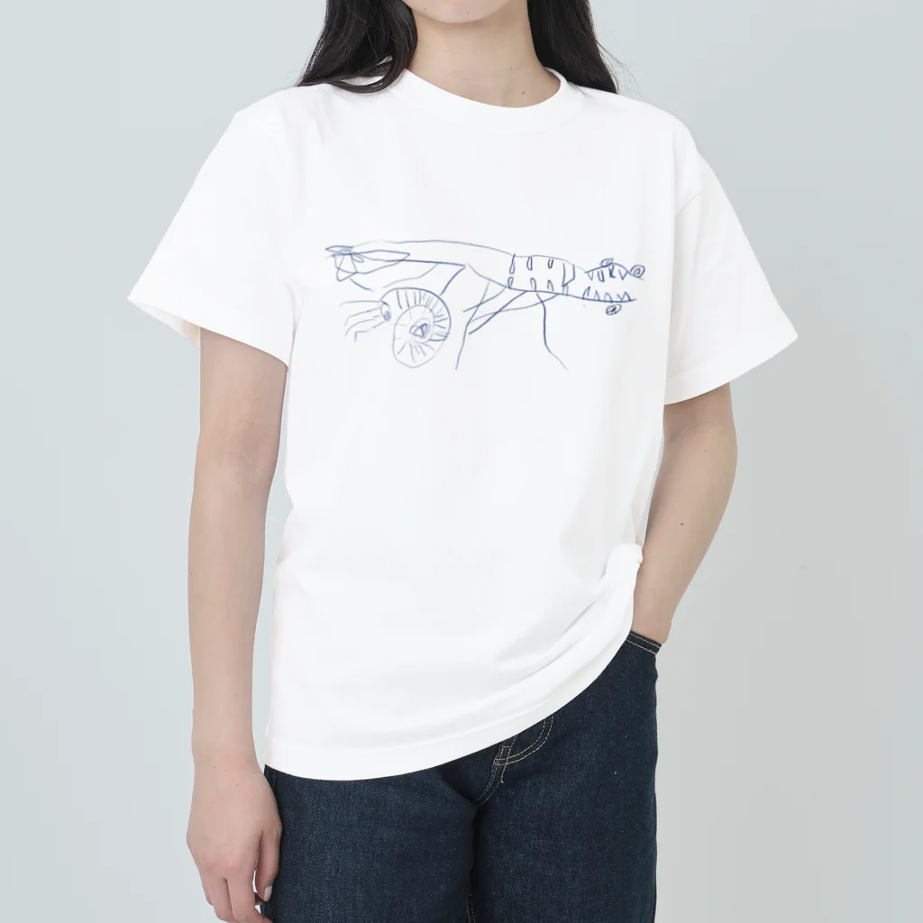 5歳児のお店屋さん　深海と猫といきもの全部のぼくが描いたアンモナイトとダコサウルス Heavyweight T-Shirt