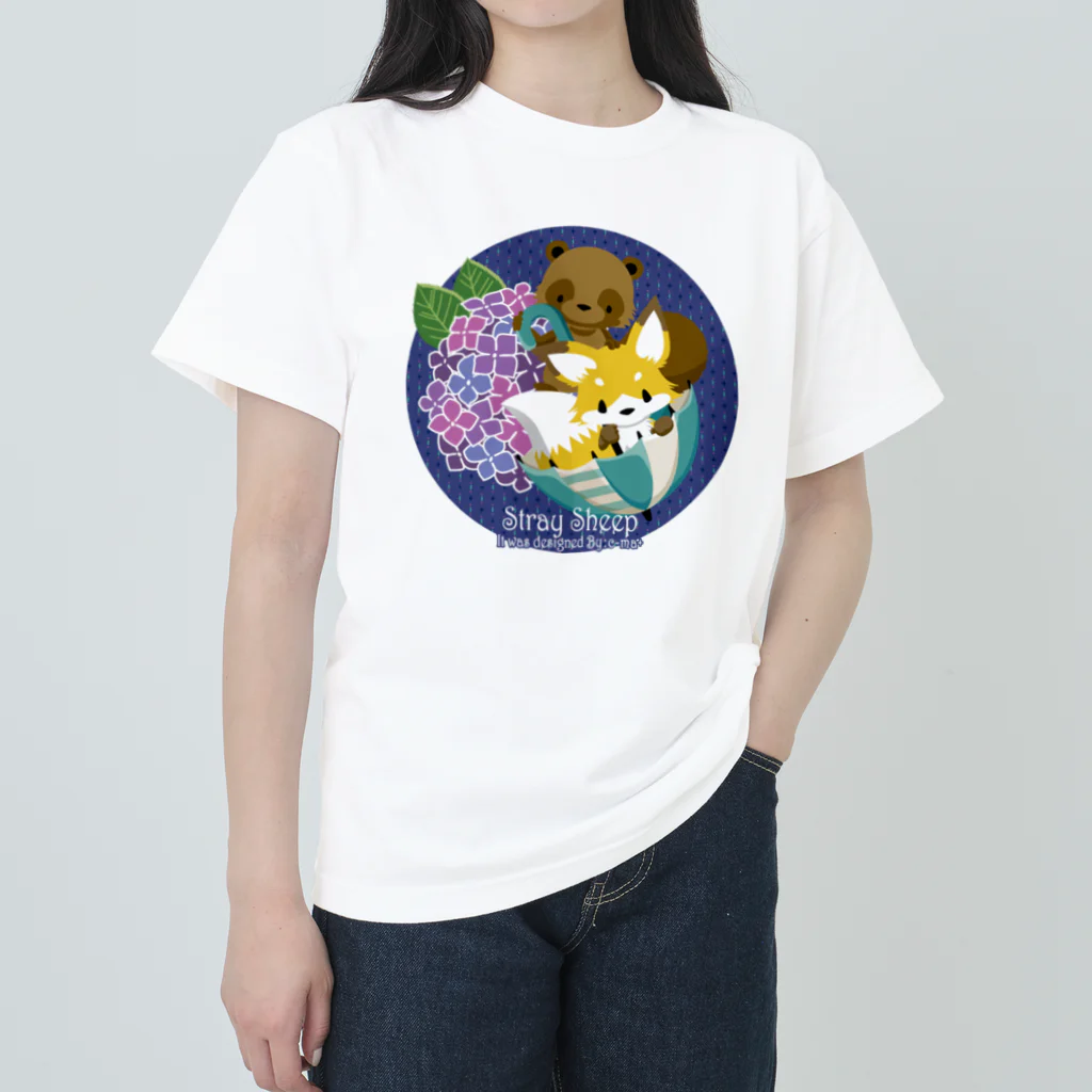 c-ma+の紫陽花ときつねとたぬき ヘビーウェイトTシャツ