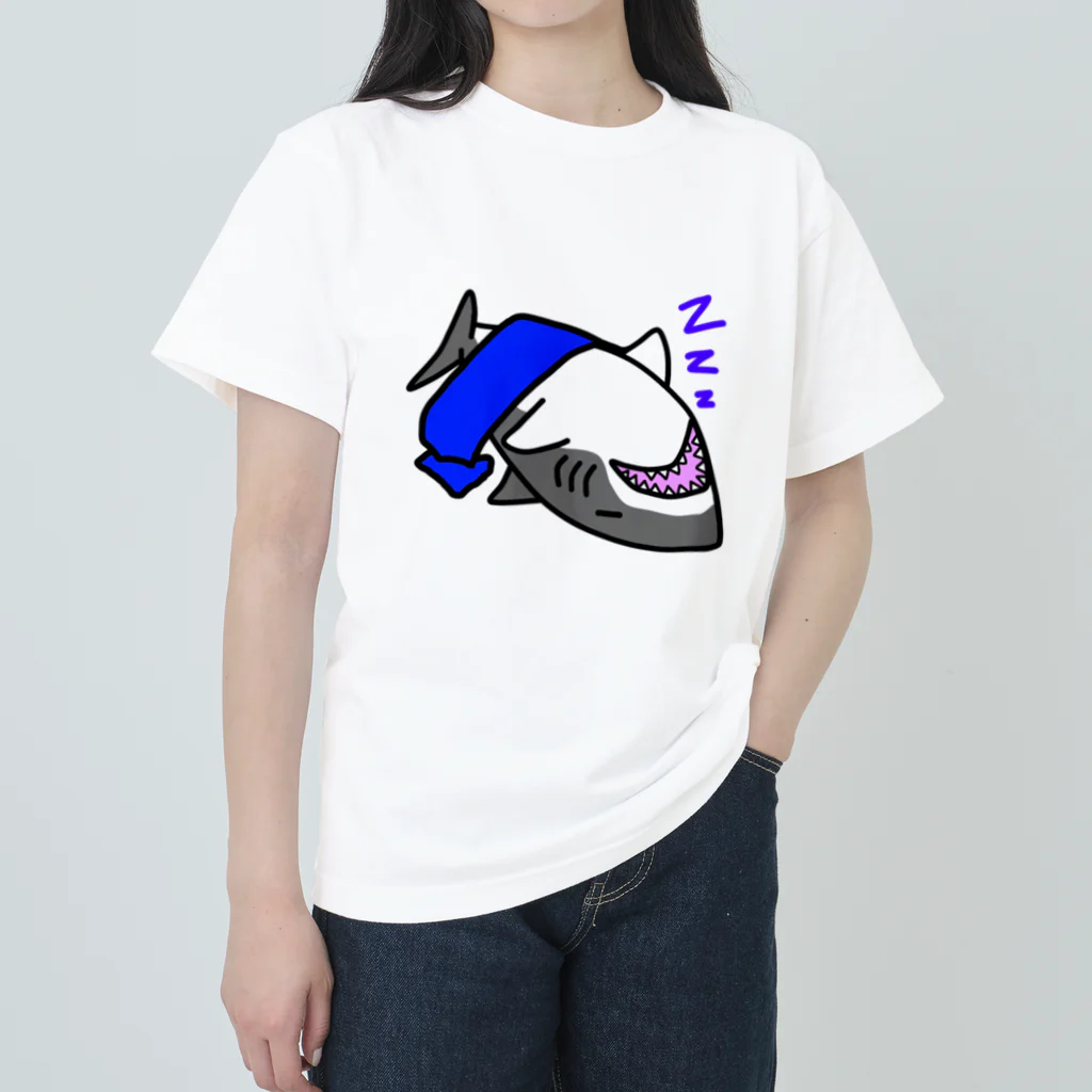 DeepBlueの寝てるホホジロザメ ヘビーウェイトTシャツ