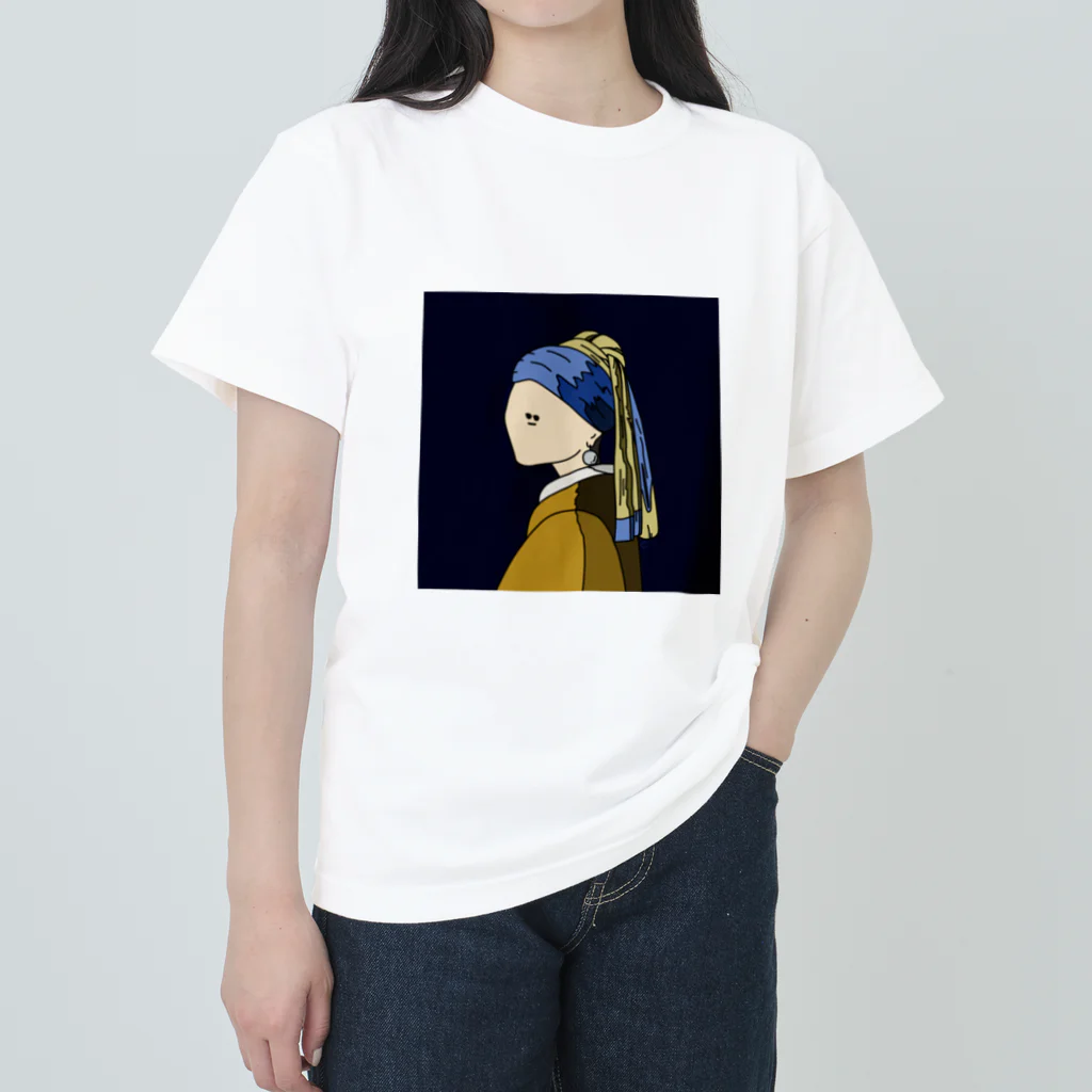 なのはなのよってるショップのよってる真珠の耳飾りの少女 ヘビーウェイトTシャツ