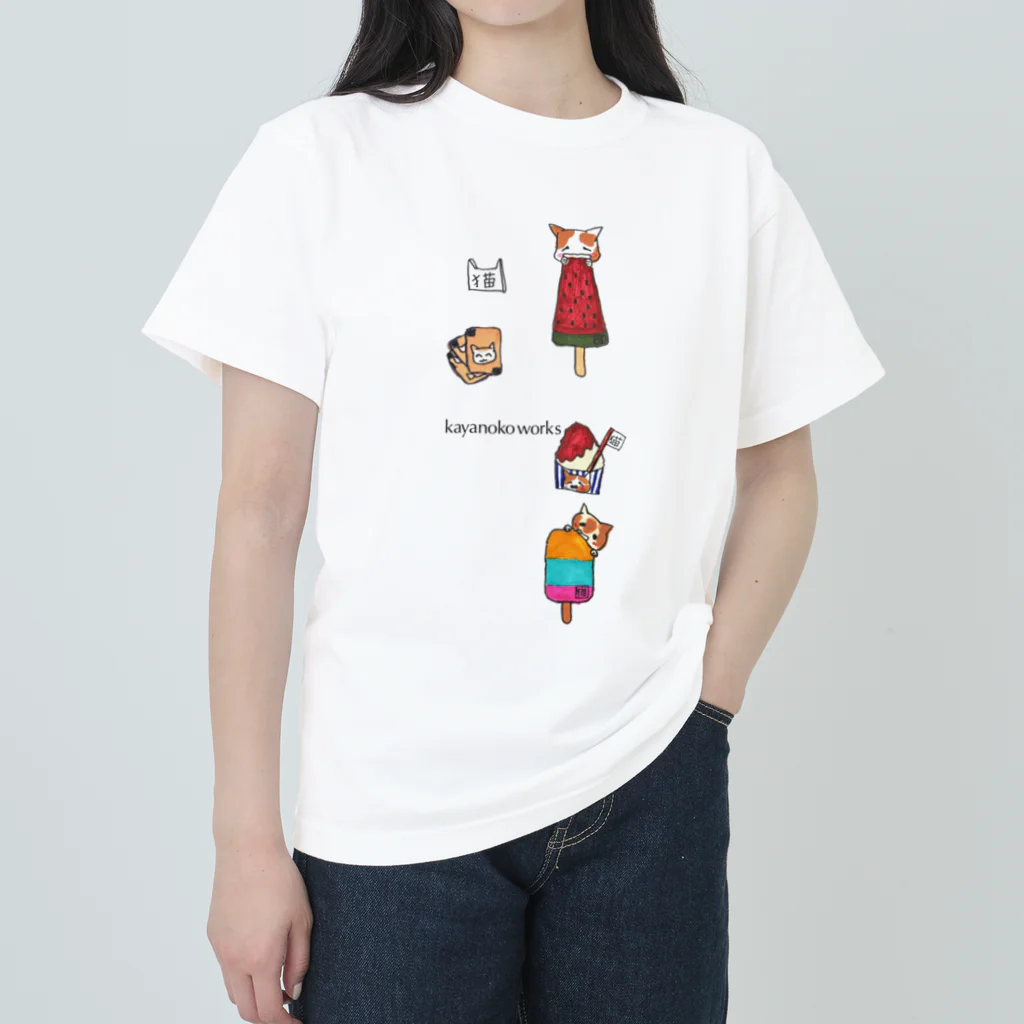 kayanoko worksの夏の猫ちゃん　（スイカ） Heavyweight T-Shirt