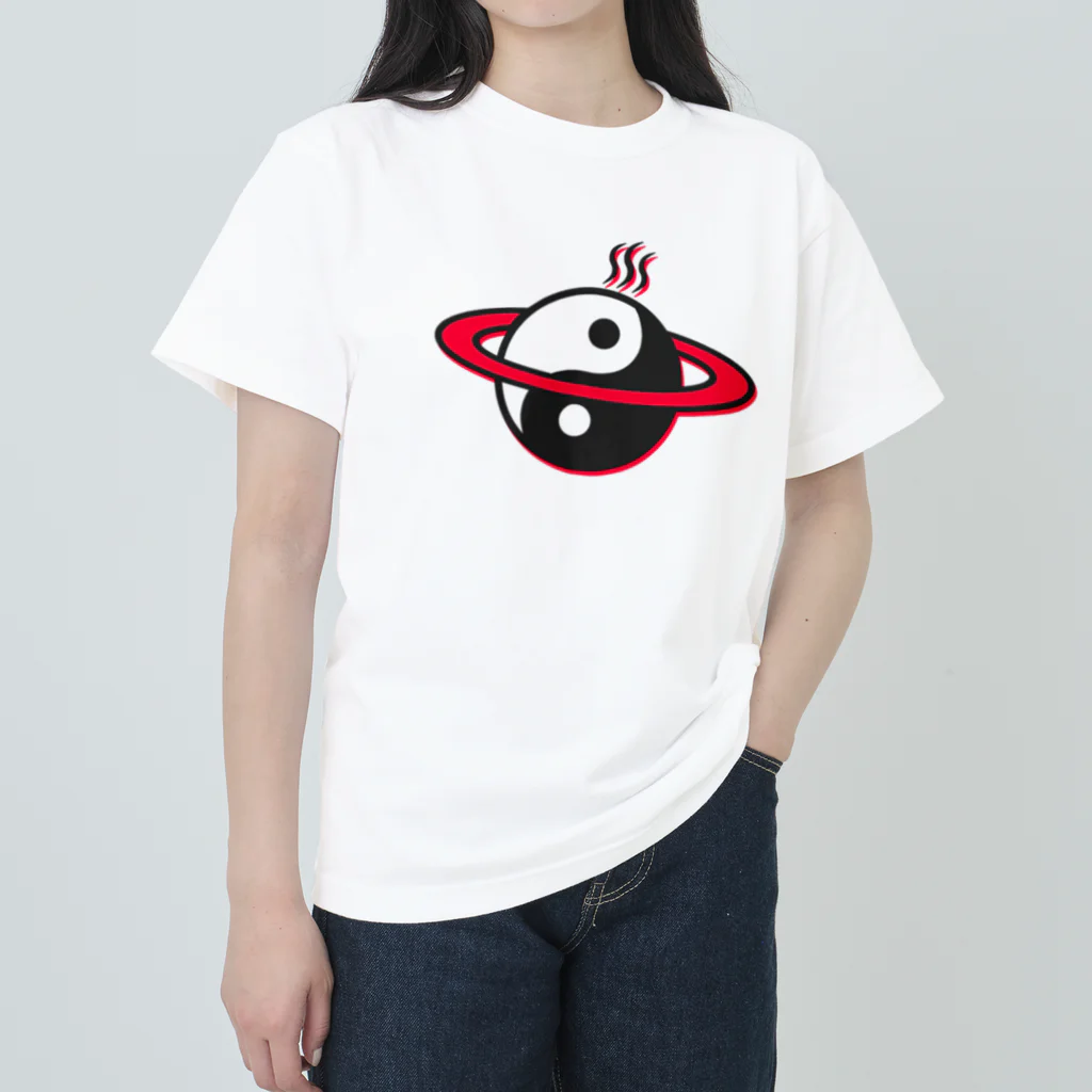 love and peace の赤デカいやし ヘビーウェイトTシャツ