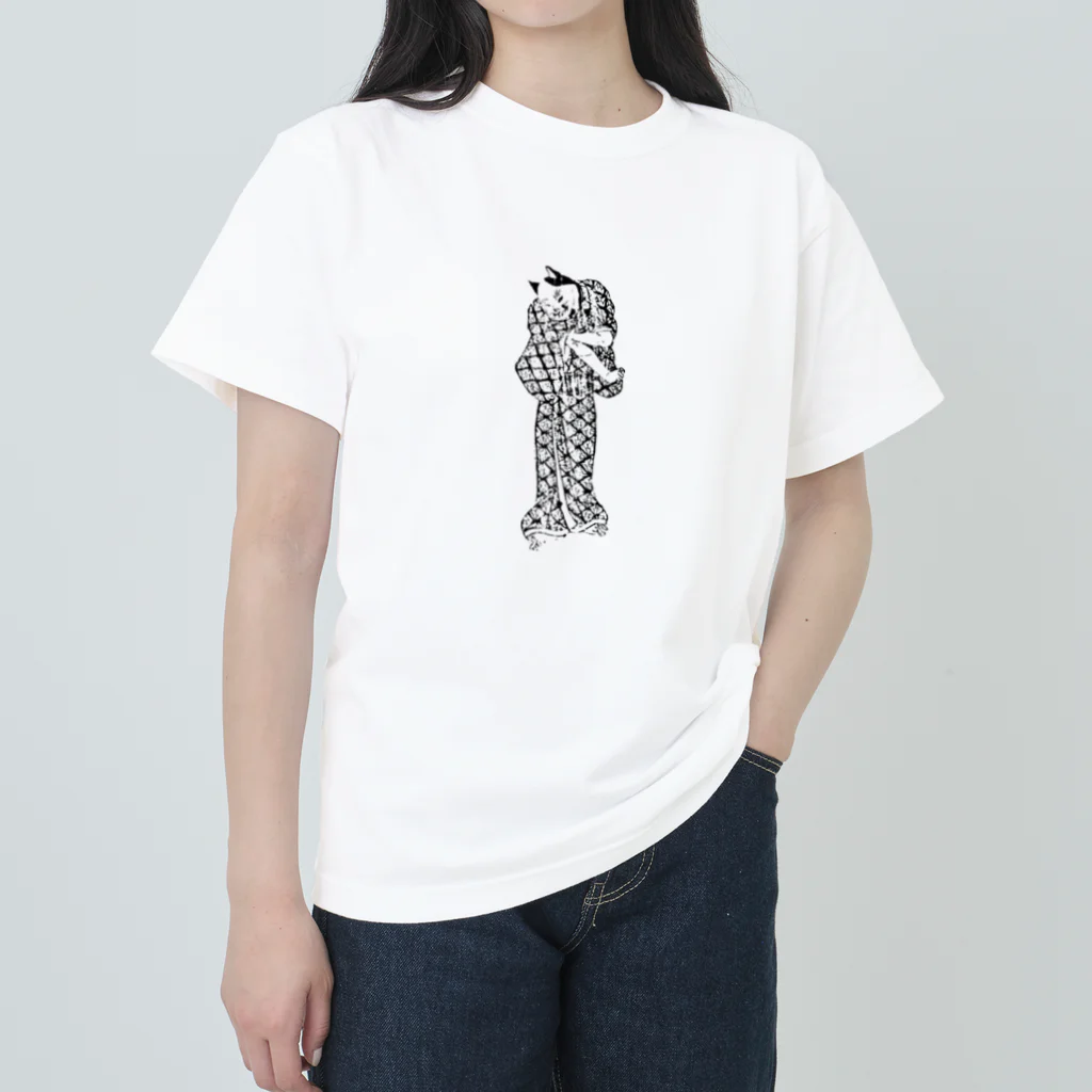 猫の浮世絵・草紙の様子をうかがうふく ヘビーウェイトTシャツ