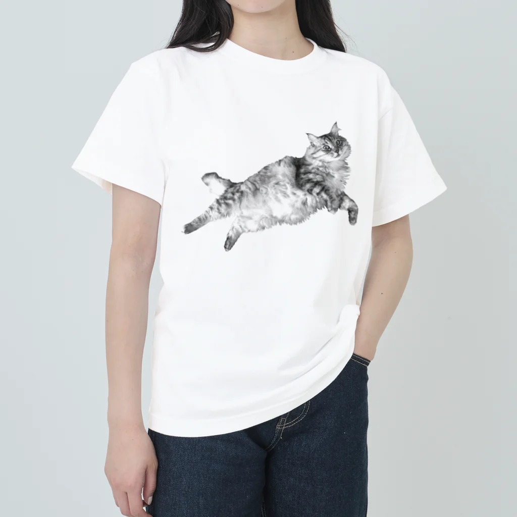 マツバラの寝そべりもさもさねこ Heavyweight T-Shirt