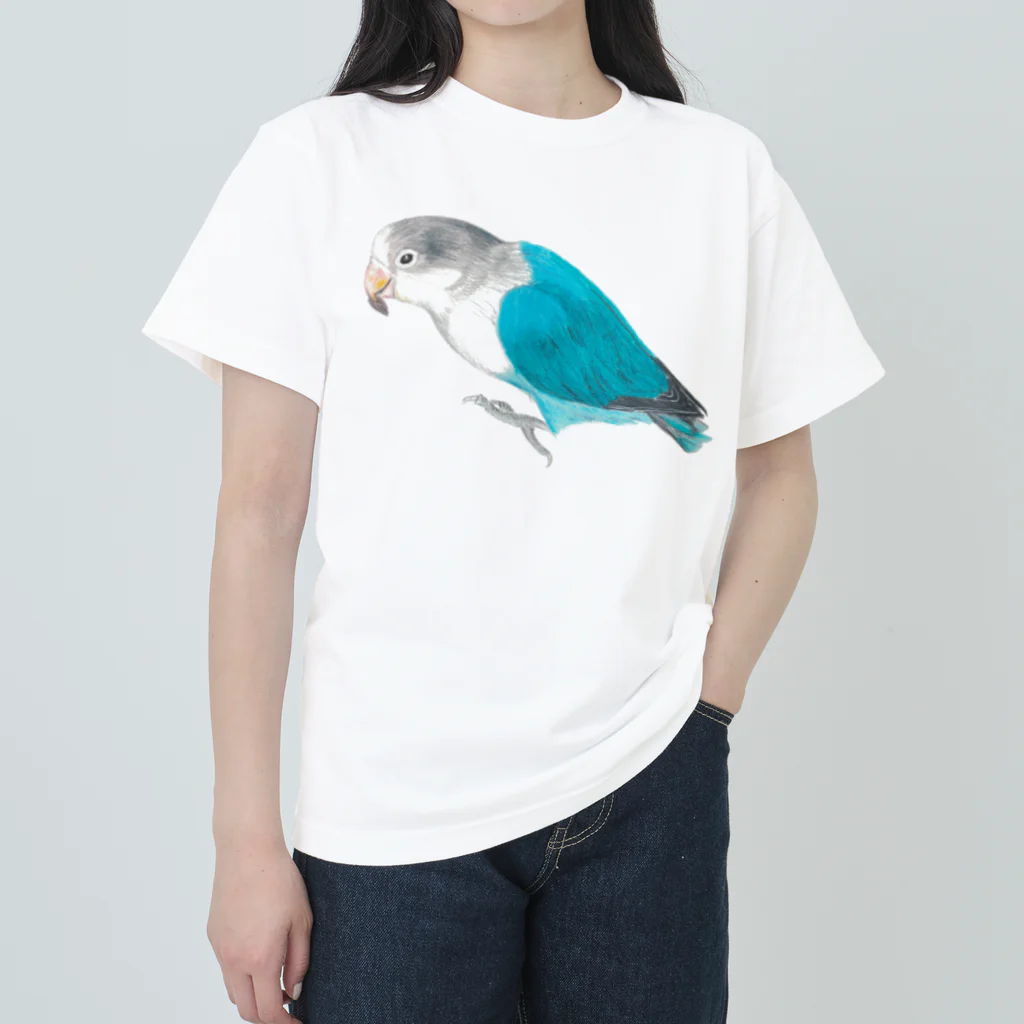 森図鑑の[森図鑑] ブルーボタンインコと種 ヘビーウェイトTシャツ