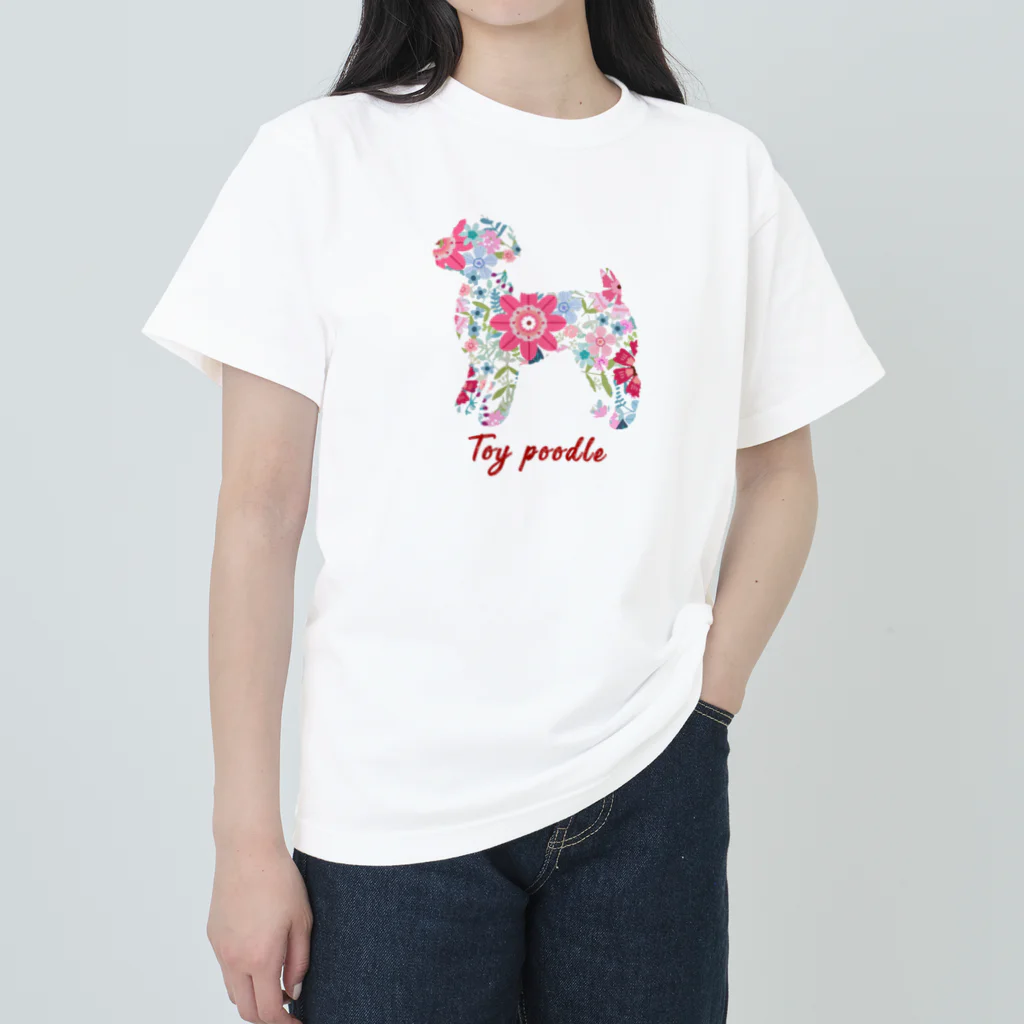 AtelierBoopの花kauwela トイプードル ヘビーウェイトTシャツ