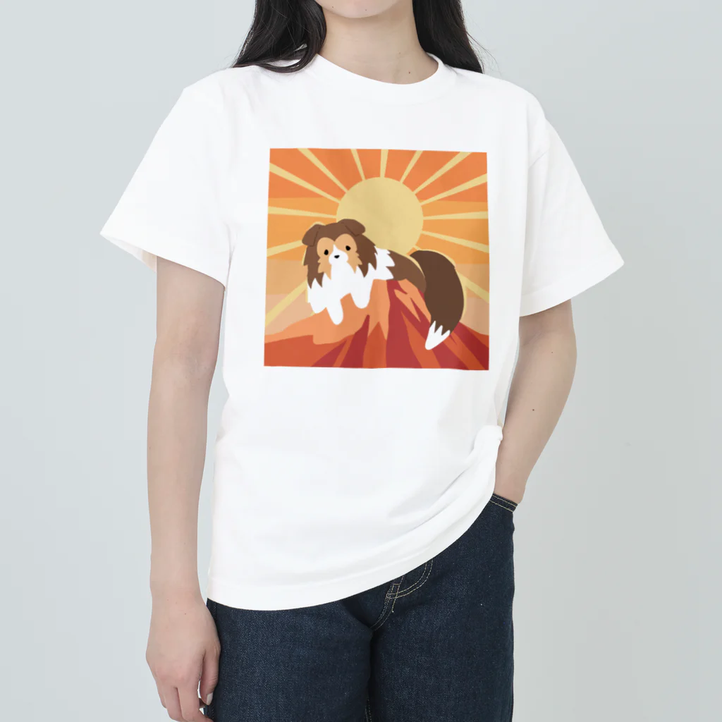 Kotetsu diary(SUZURI店)のシェルティ×富士山(赤) ヘビーウェイトTシャツ