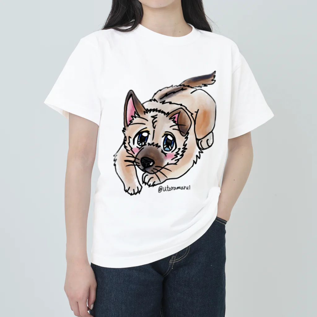 宇寅。の泥棒フェイスの子犬 ヘビーウェイトTシャツ