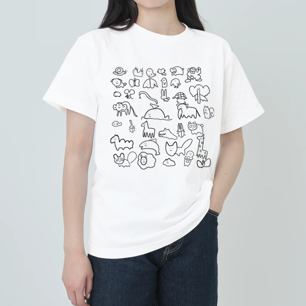 mouse_taroの見ないで描いたどうぶつ ヘビーウェイトTシャツ