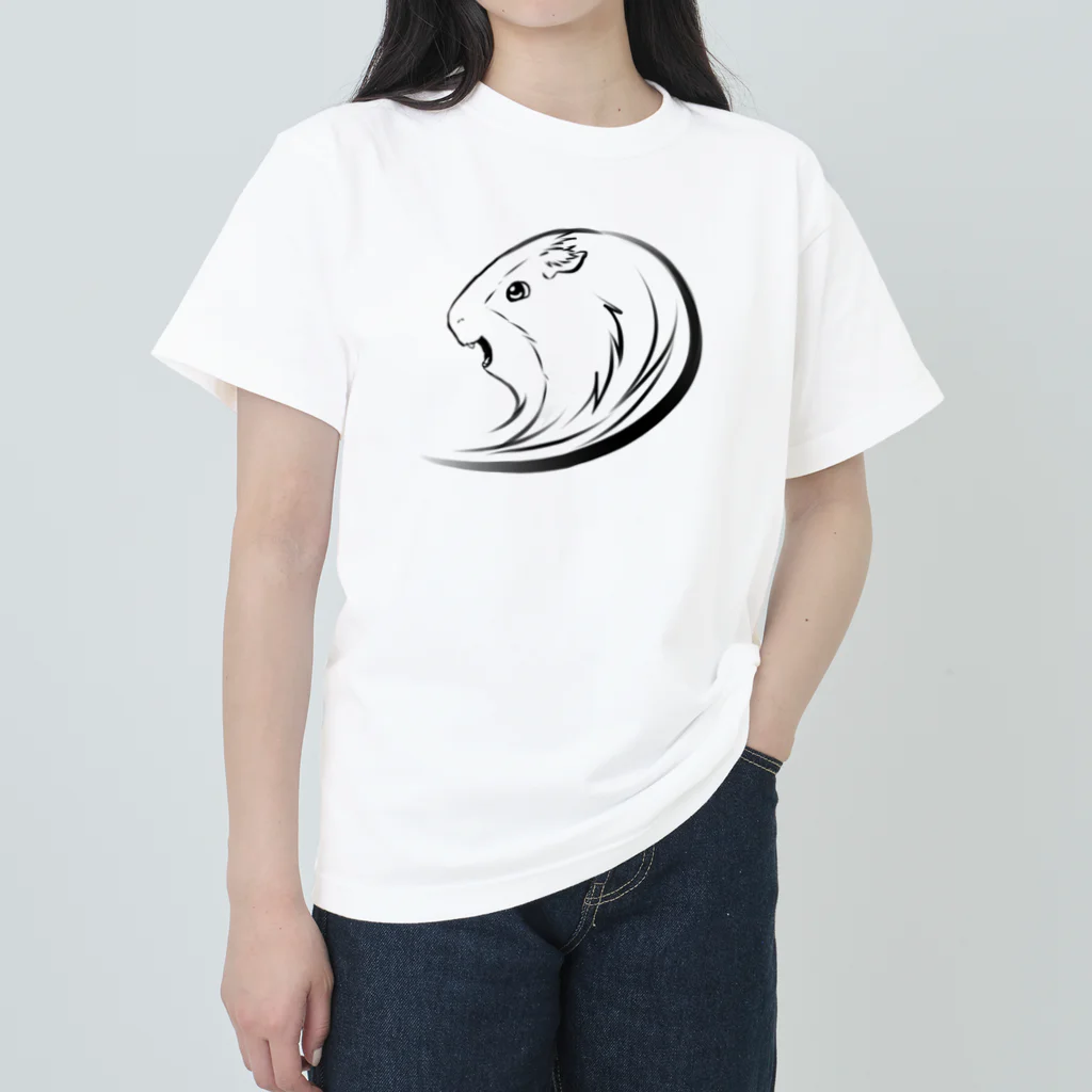 【モルモット】Mugi & Ruki【四国犬】のモルモットのムギちゃん(黒線ver) Heavyweight T-Shirt