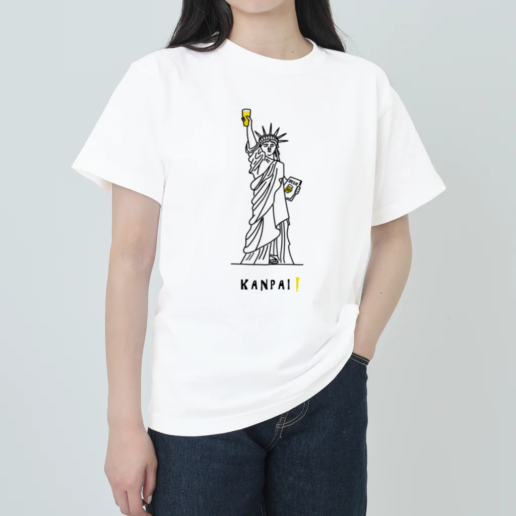 ビールとアート TM-3 Designの彫刻 × BEER（自由の女神）黒線画 ヘビーウェイトTシャツ