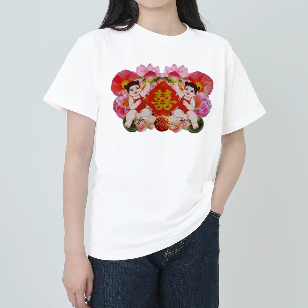 中華呪術堂（チャイナマジックホール）の【表プリント】豪華絢爛！双喜紋  ヘビーウェイトTシャツ