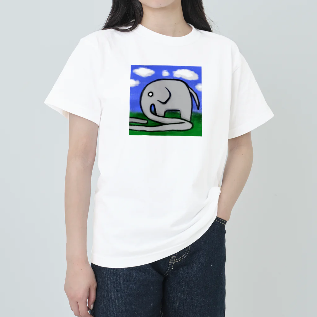 絵を描くはせがわ。のやばすぎアニマルNo.1「鼻が長すぎるゾウさん」 ヘビーウェイトTシャツ