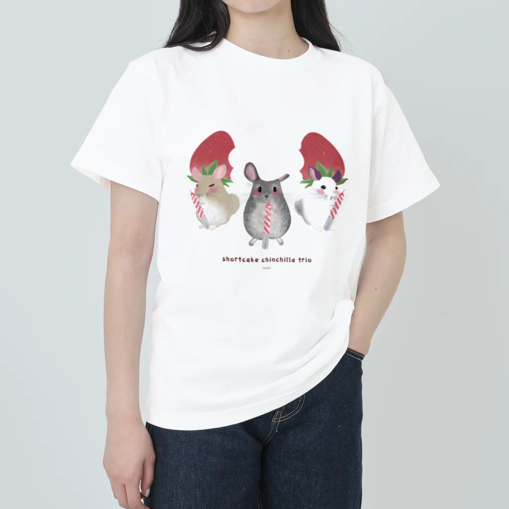 teruteQ chinchilla illustrator suzuri店のshortcake chinchilla trio ヘビーウェイトTシャツ