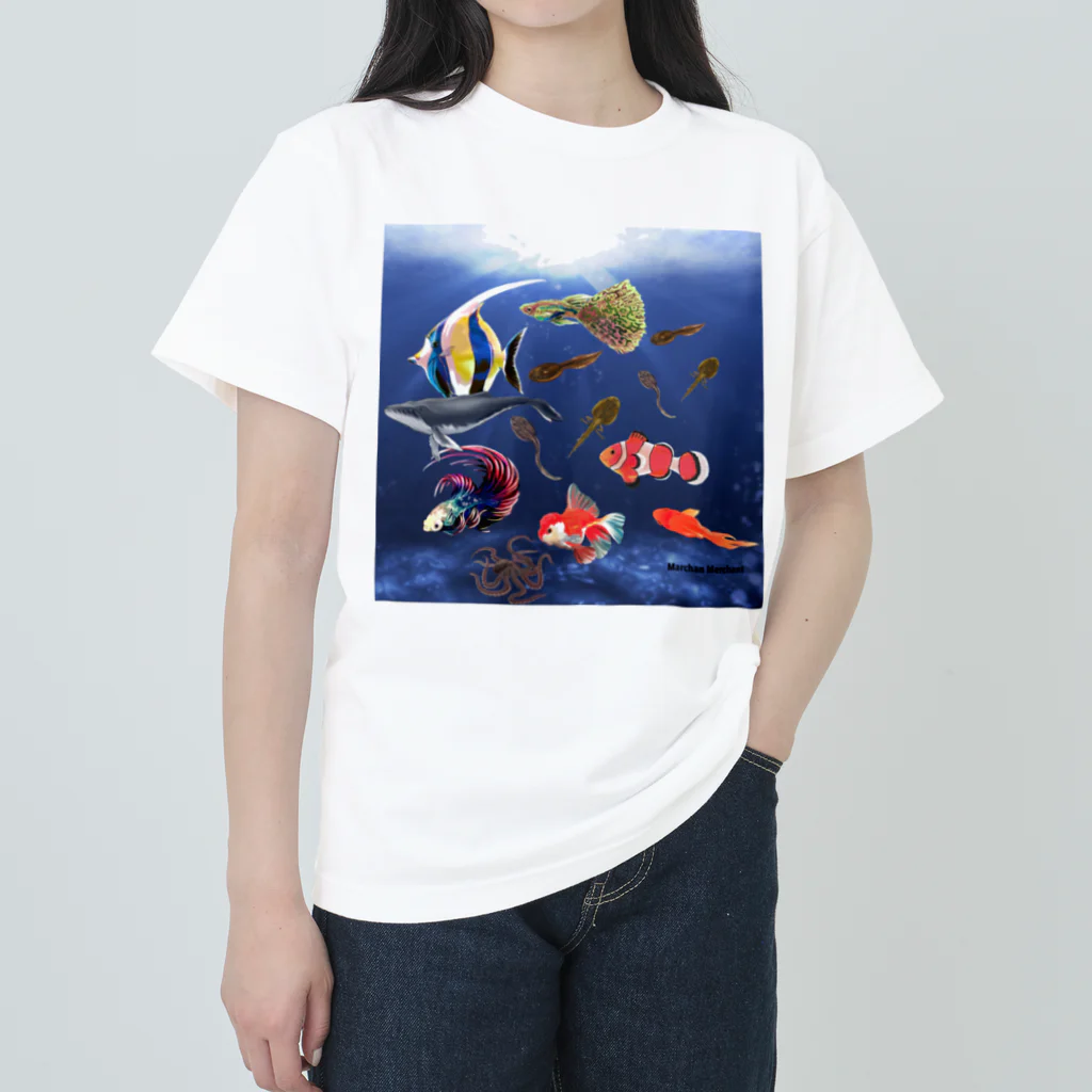 MarchanMerchantのMarchan 海に行く ヘビーウェイトTシャツ