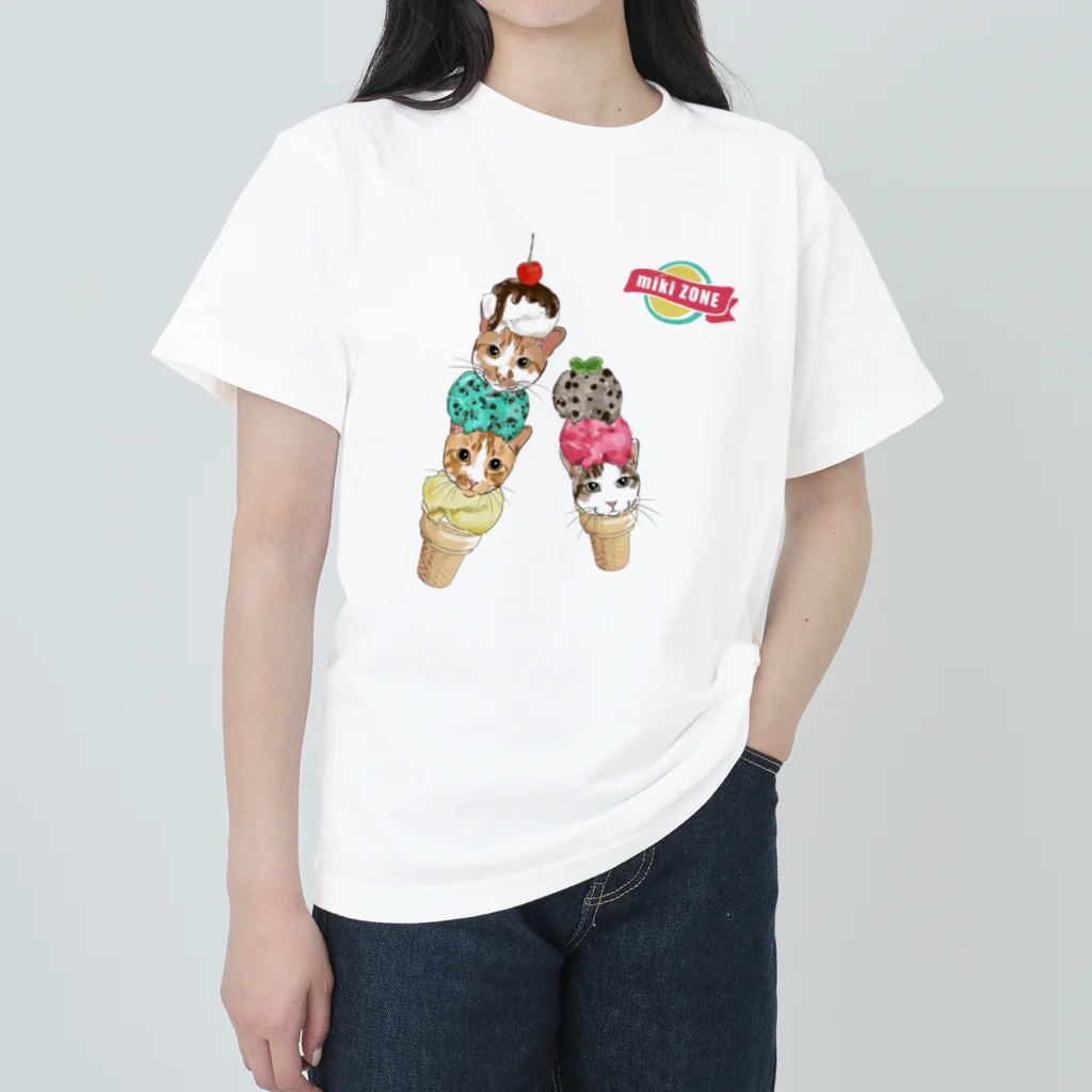 みきぞーん｜保護猫 ミッキー画伯と肉球とおともだちのrui&ram&ta-chan ice ヘビーウェイトTシャツ