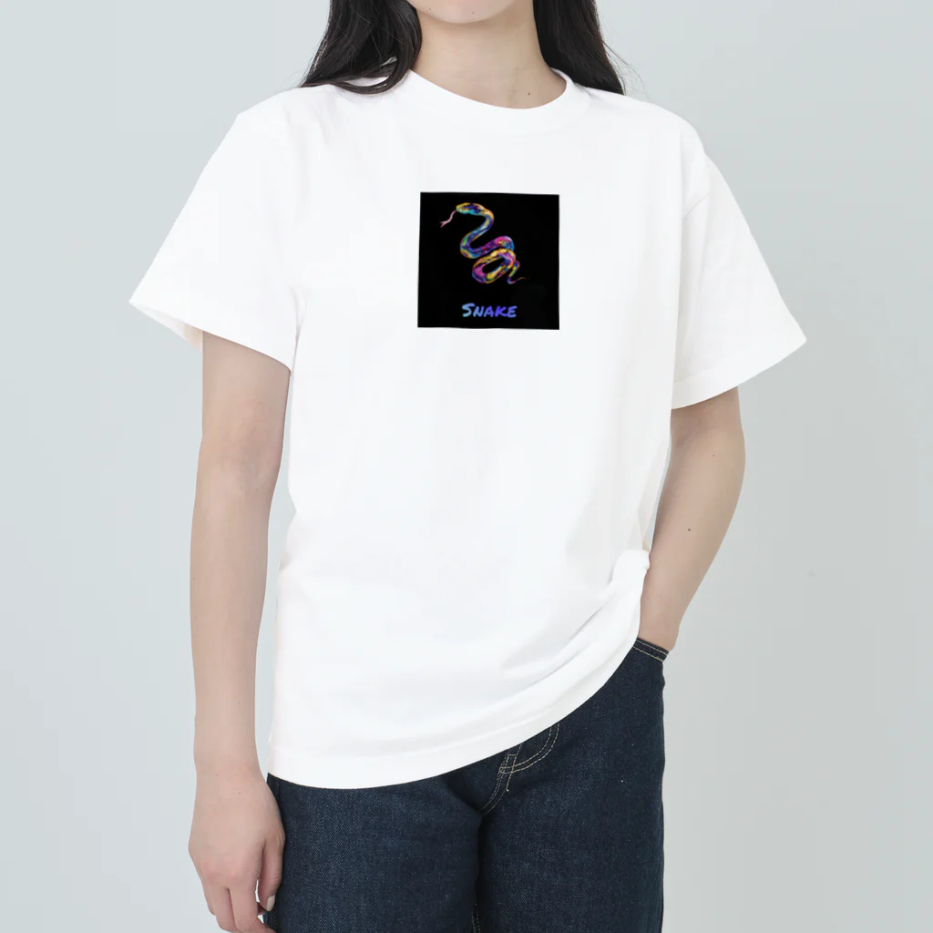 ゆるれぷアートグッズ公式ストアーの蛇ロゴデザイン　裏面フルムーン＆ダークスネーク　アルコールインクアート　 Heavyweight T-Shirt