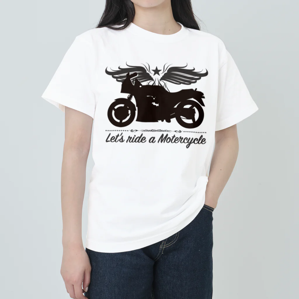 バイクは楽しいのバイクに乗ろうぜ！1（黒シルエット） Heavyweight T-Shirt