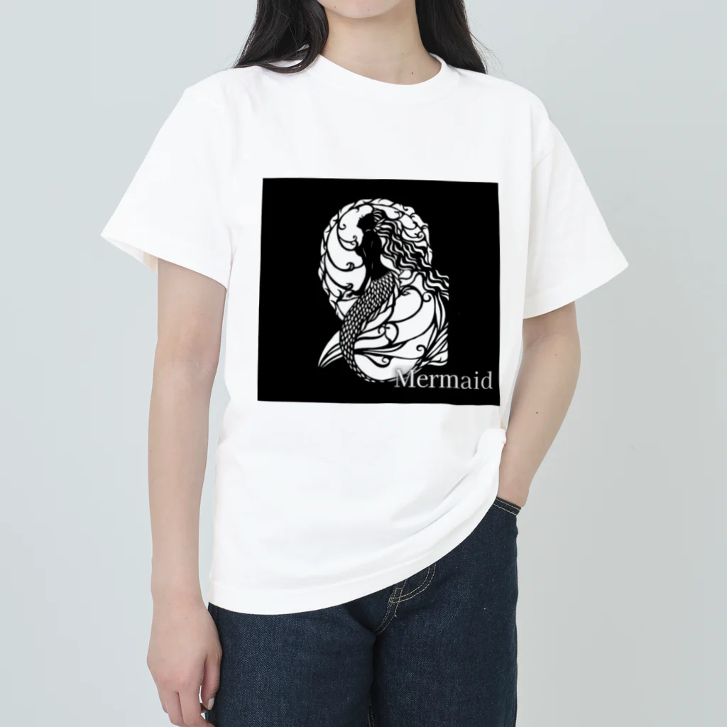 切り絵作家　MiHoの憂いの人魚姫・黒 ヘビーウェイトTシャツ