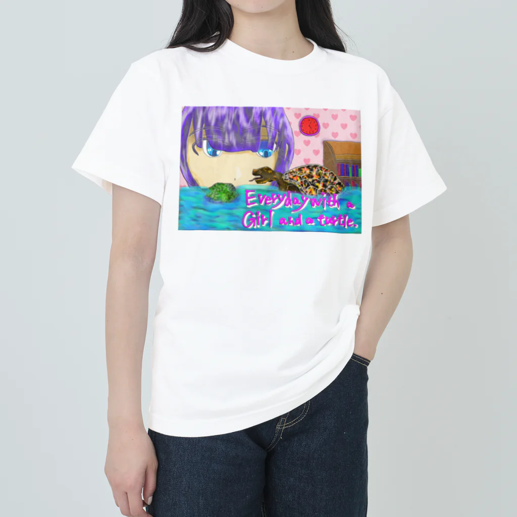 AkironBoy's_Shopの亀と少女の日常 ヘビーウェイトTシャツ