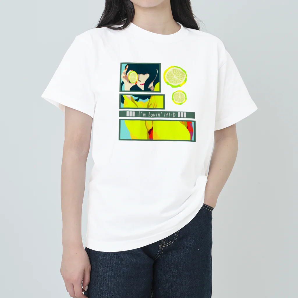 GOODS SHOP【そぞろな小窓】 SUZURI店の【I'm lovin' it! :D -lemon-】 ヘビーウェイトTシャツ