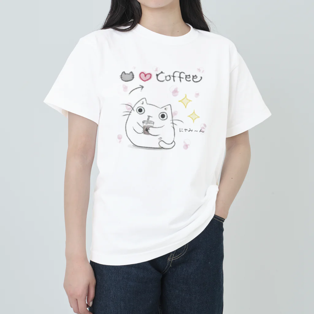 ねこのにゃむ@はせにゃむのねこ❤️coffee ヘビーウェイトTシャツ