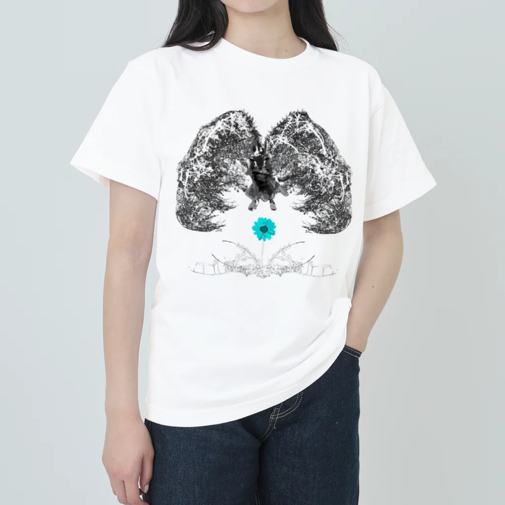 shi-chi Labo graph(詩一）の桜翼の梟(白と青) ヘビーウェイトTシャツ