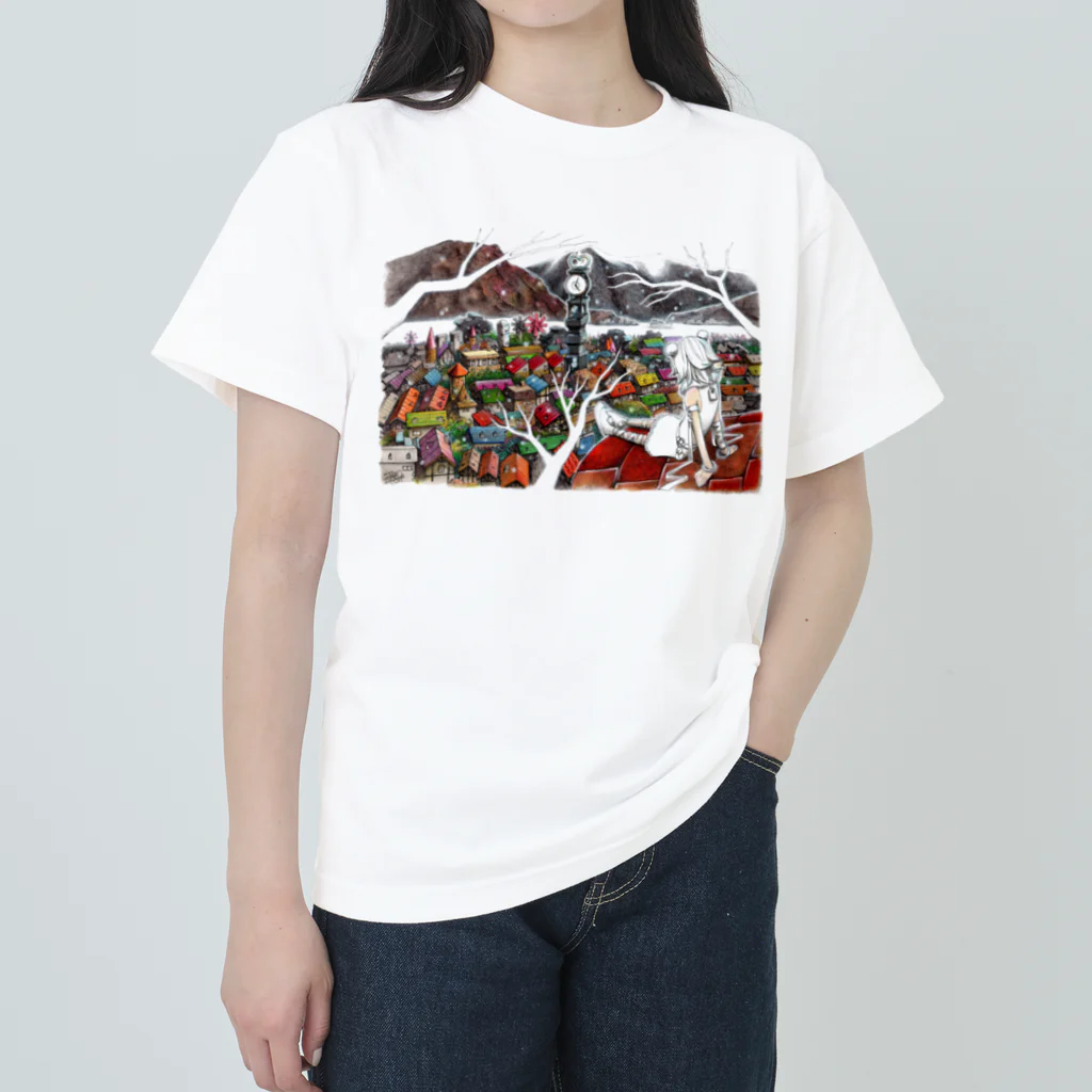 月が輝くこんな夜にの雪の妖精 ヘビーウェイトTシャツ