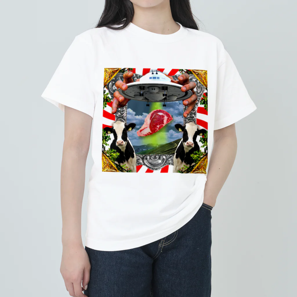 田中黄色水晶の🐄🛸キャトられ肉🥩🌿 ヘビーウェイトTシャツ