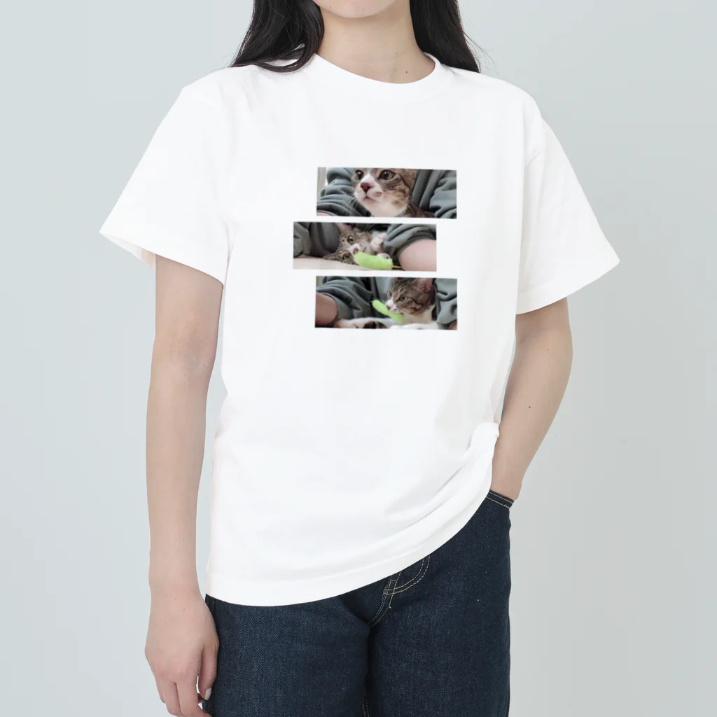 3匹のちょびヒゲにゃんずのねこじゃらし Heavyweight T-Shirt