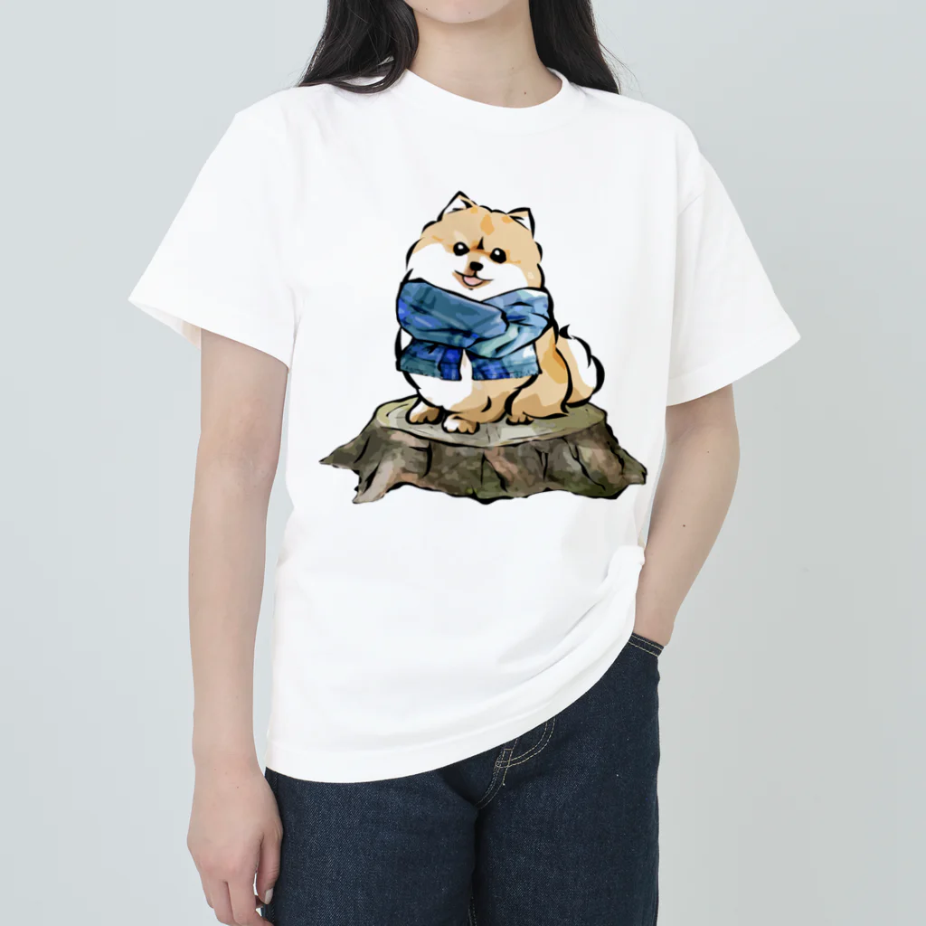 犬グッズの店しえるぶるーのマフラー犬　ポメラニアン ヘビーウェイトTシャツ