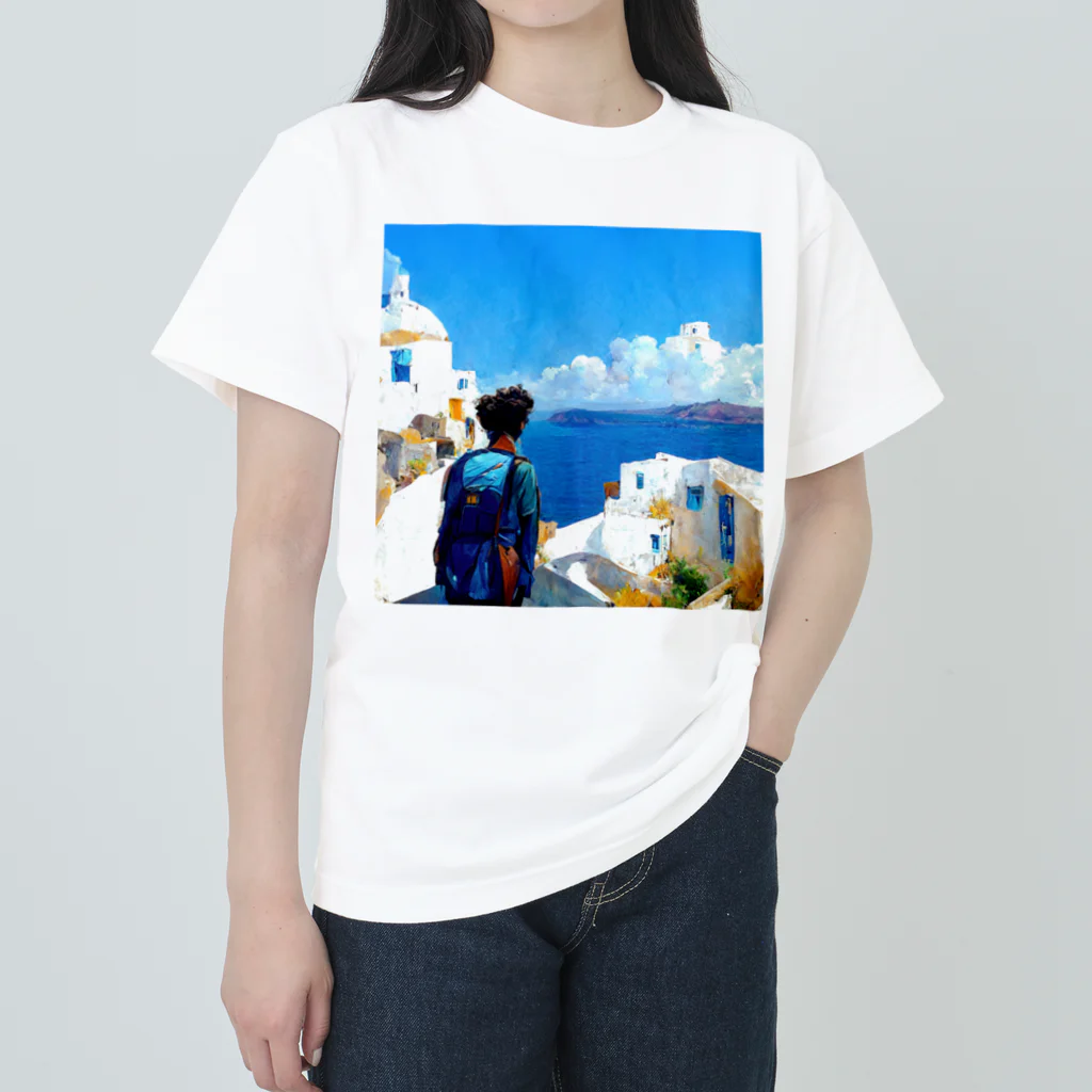 midjourney_travelerのサントリーニ島 ヘビーウェイトTシャツ