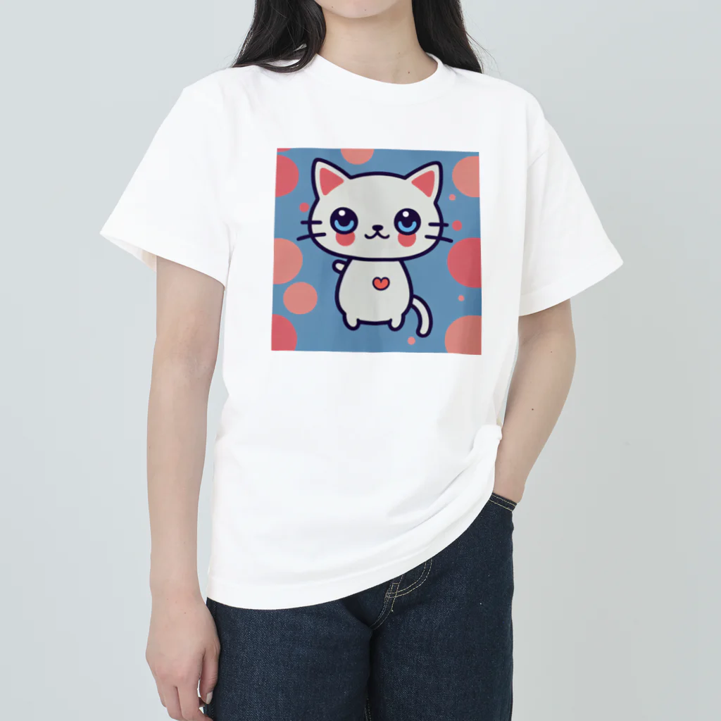 A31eの狛猫のミケ「はーとびーと」 ヘビーウェイトTシャツ