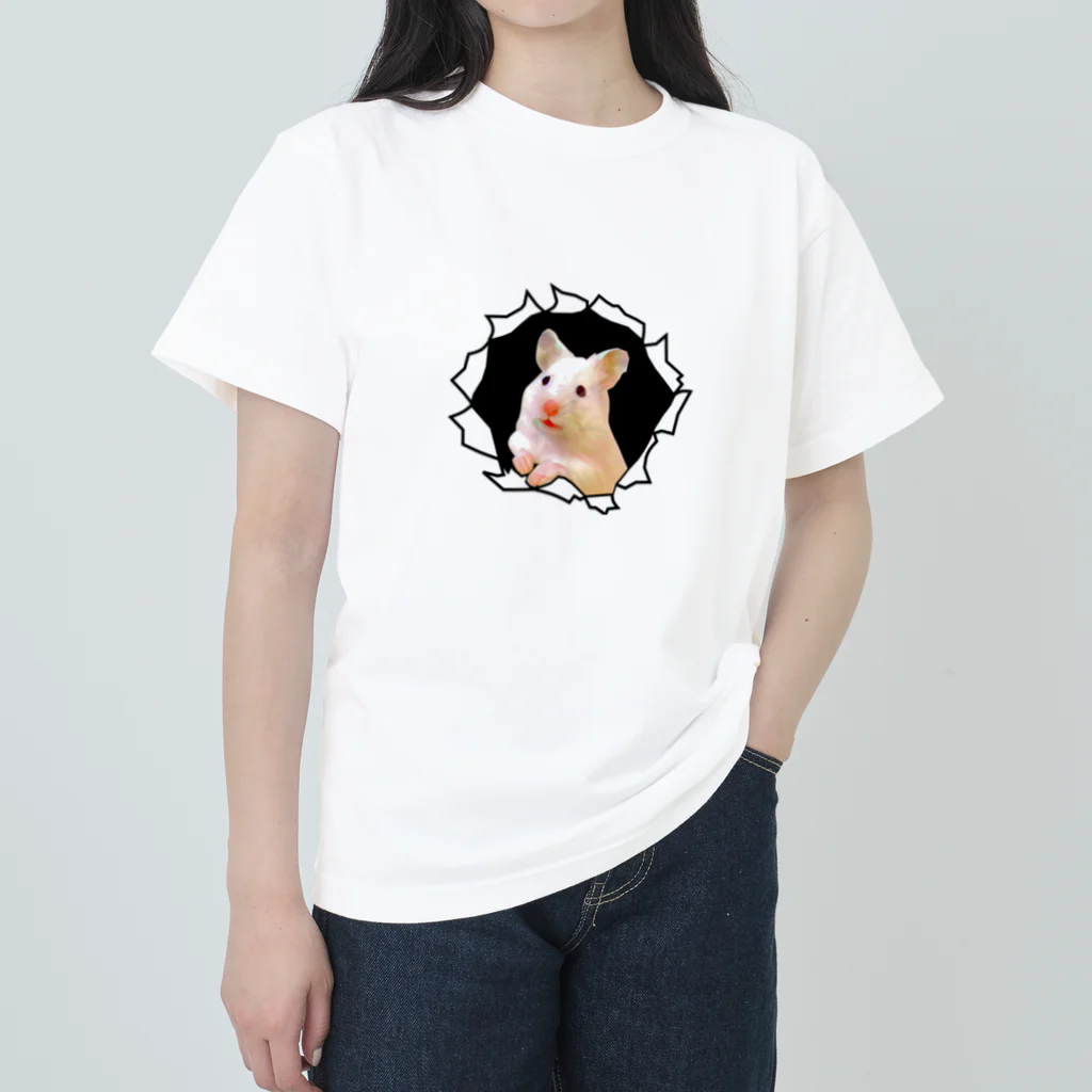 動物愛好家 | Animal Loverの突き出てくるハムちゃん ヘビーウェイトTシャツ