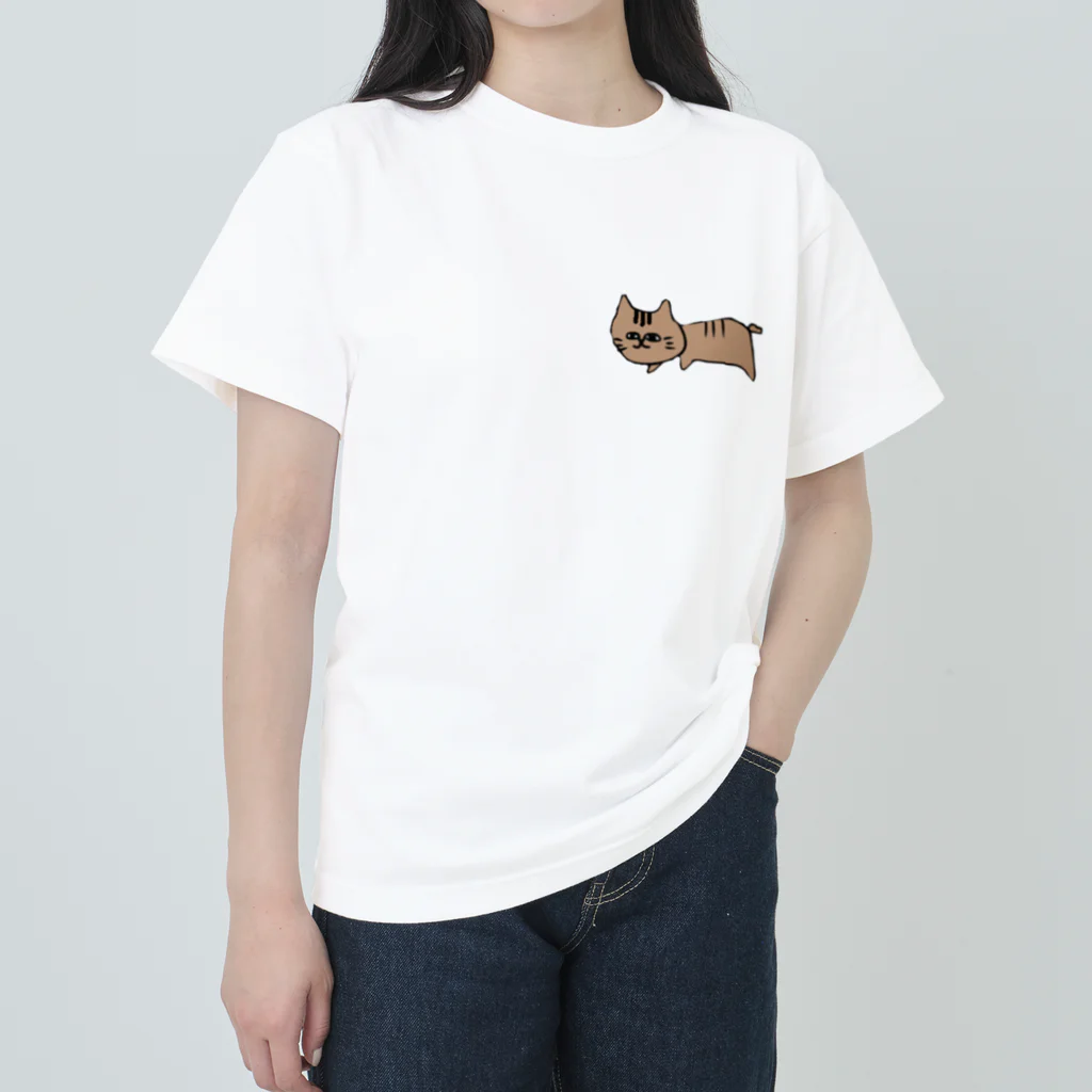 女将の顔面センター猫 ヘビーウェイトTシャツ