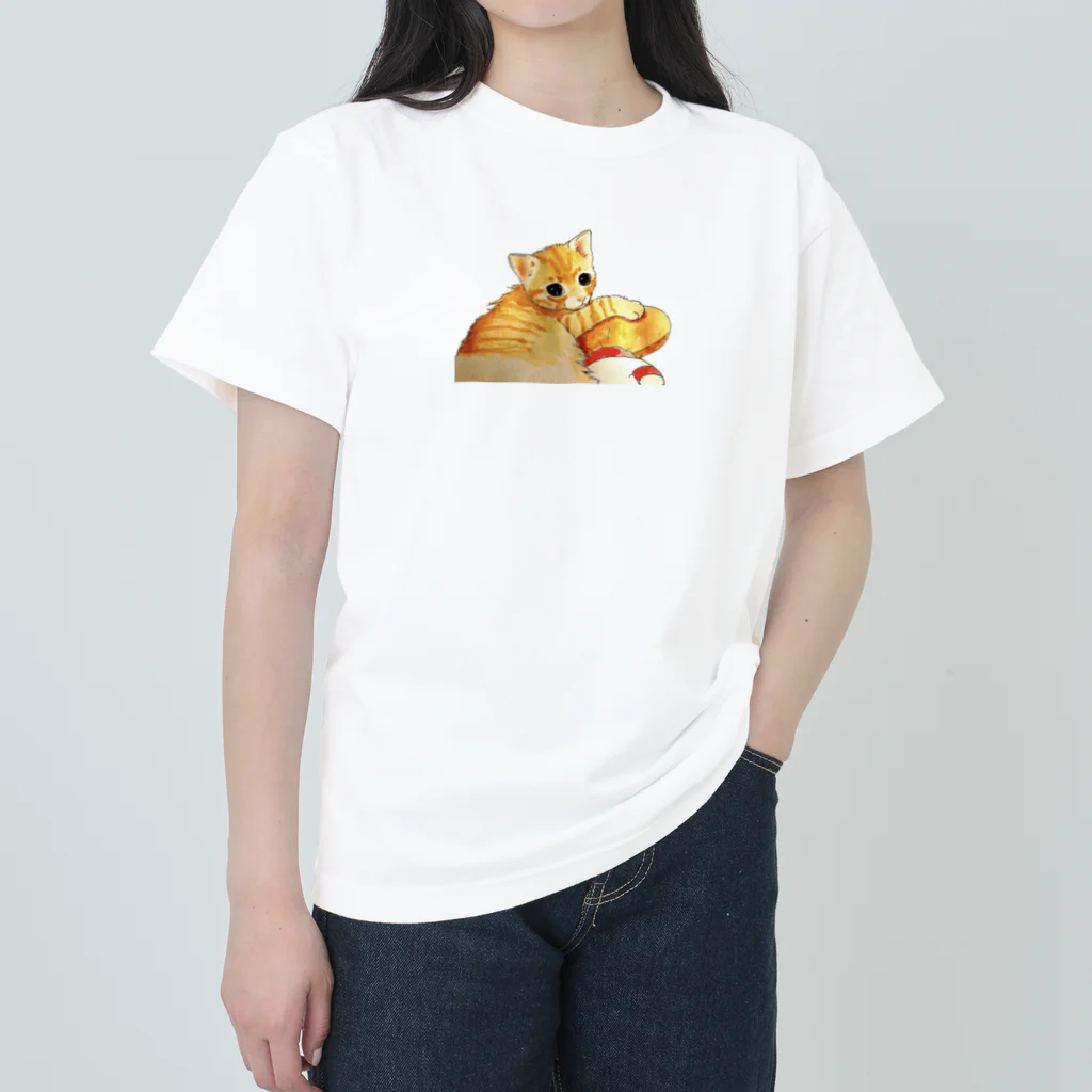 保護猫茶トラ兄弟LIFEの虎太郎くん ヘビーウェイトTシャツ