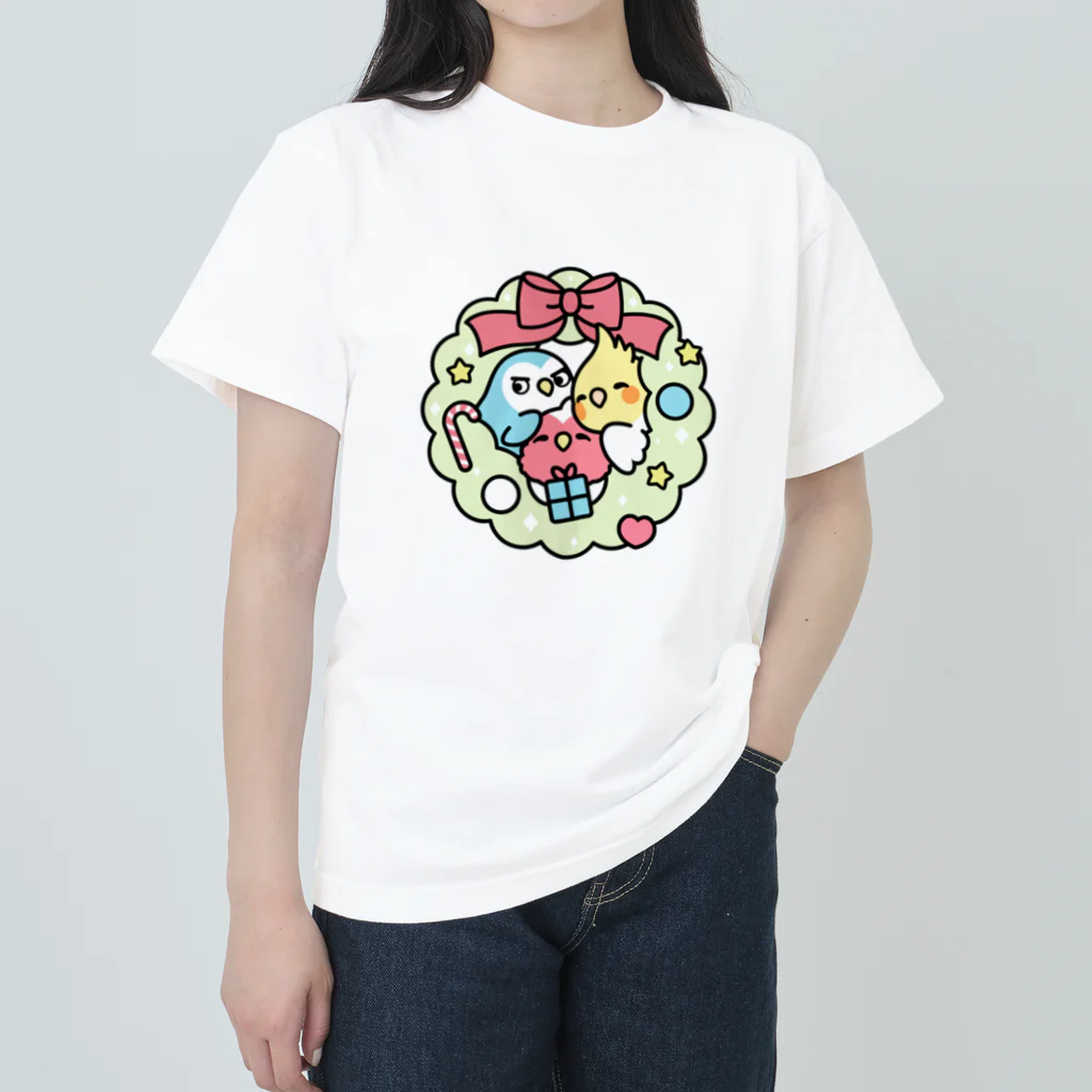 Cody the Lovebirdのクリスマスリース コザクラインコ、オカメインコ Chubby Bird Heavyweight T-Shirt