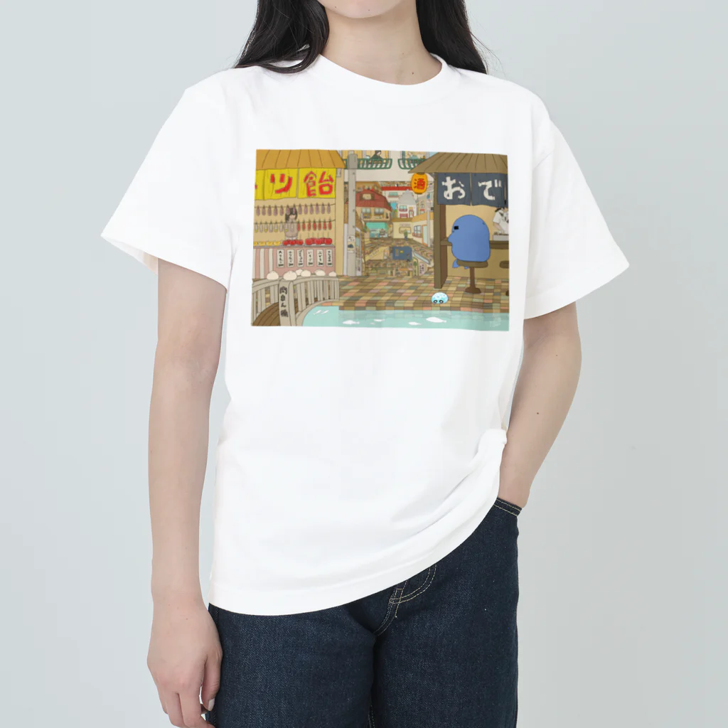 雪之丞ଳ⸒ ⸒の【くらげのくらー】おでん屋台と肉まん橋 ヘビーウェイトTシャツ