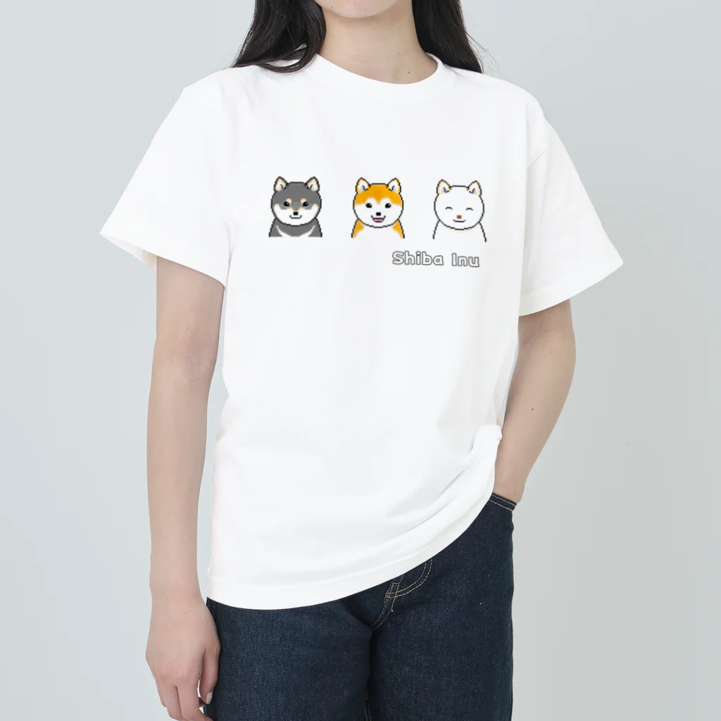 Shiba Inu Streetの3色柴犬トリオのドット絵 Heavyweight T-Shirt