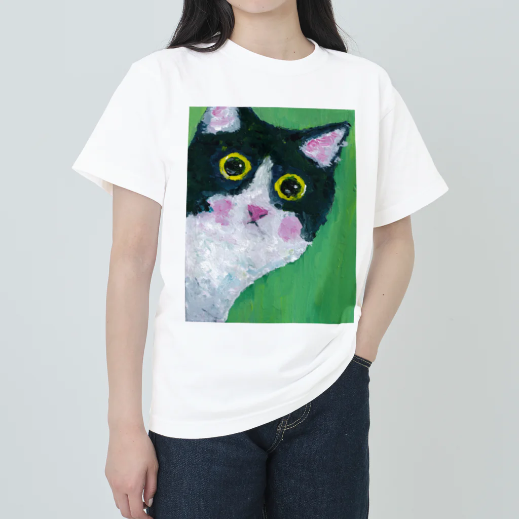 tomorebiのひょっこり猫さん ヘビーウェイトTシャツ