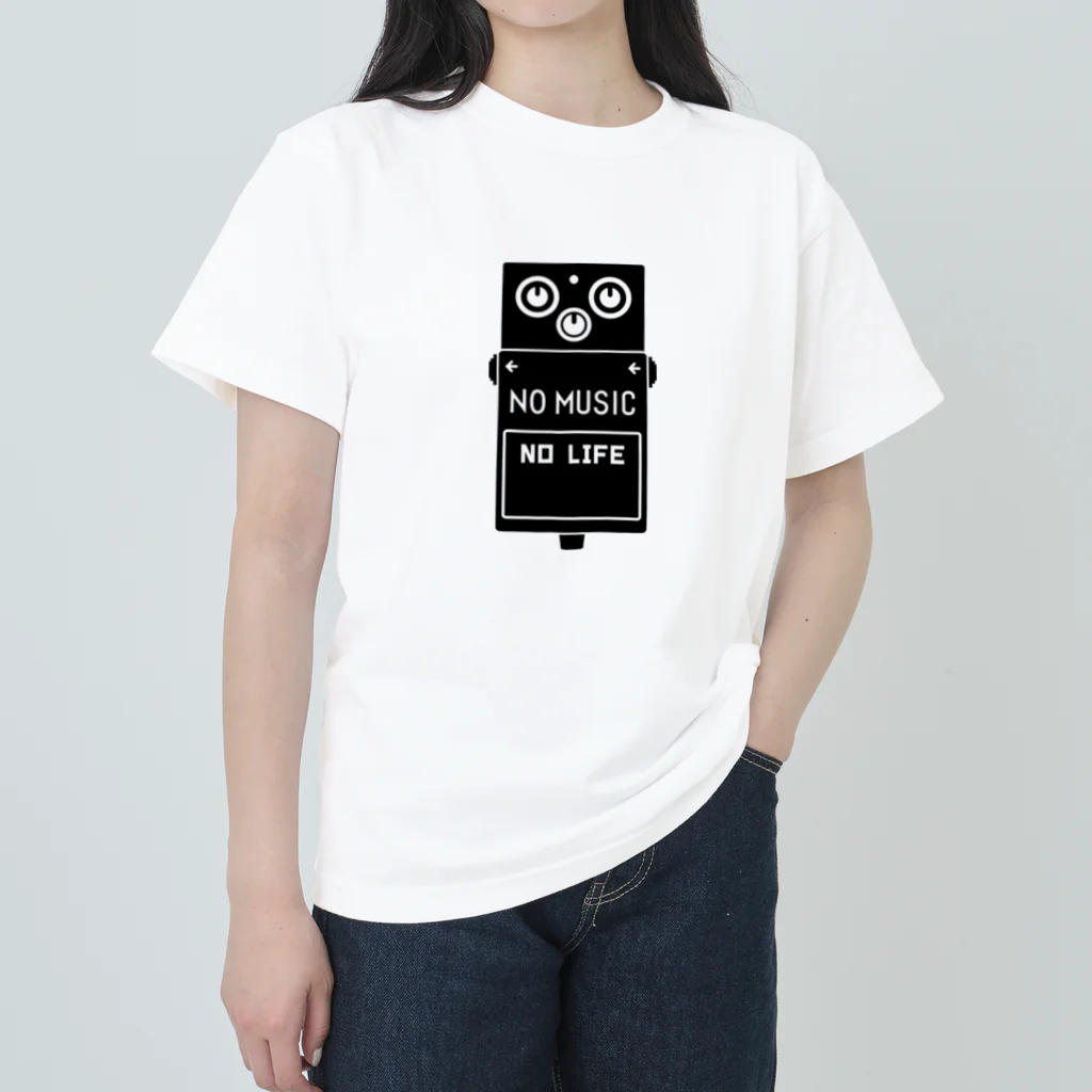 QUQU_WORKSのノーミュージックノーライフ エフェクターデザイン ブラック Heavyweight T-Shirt